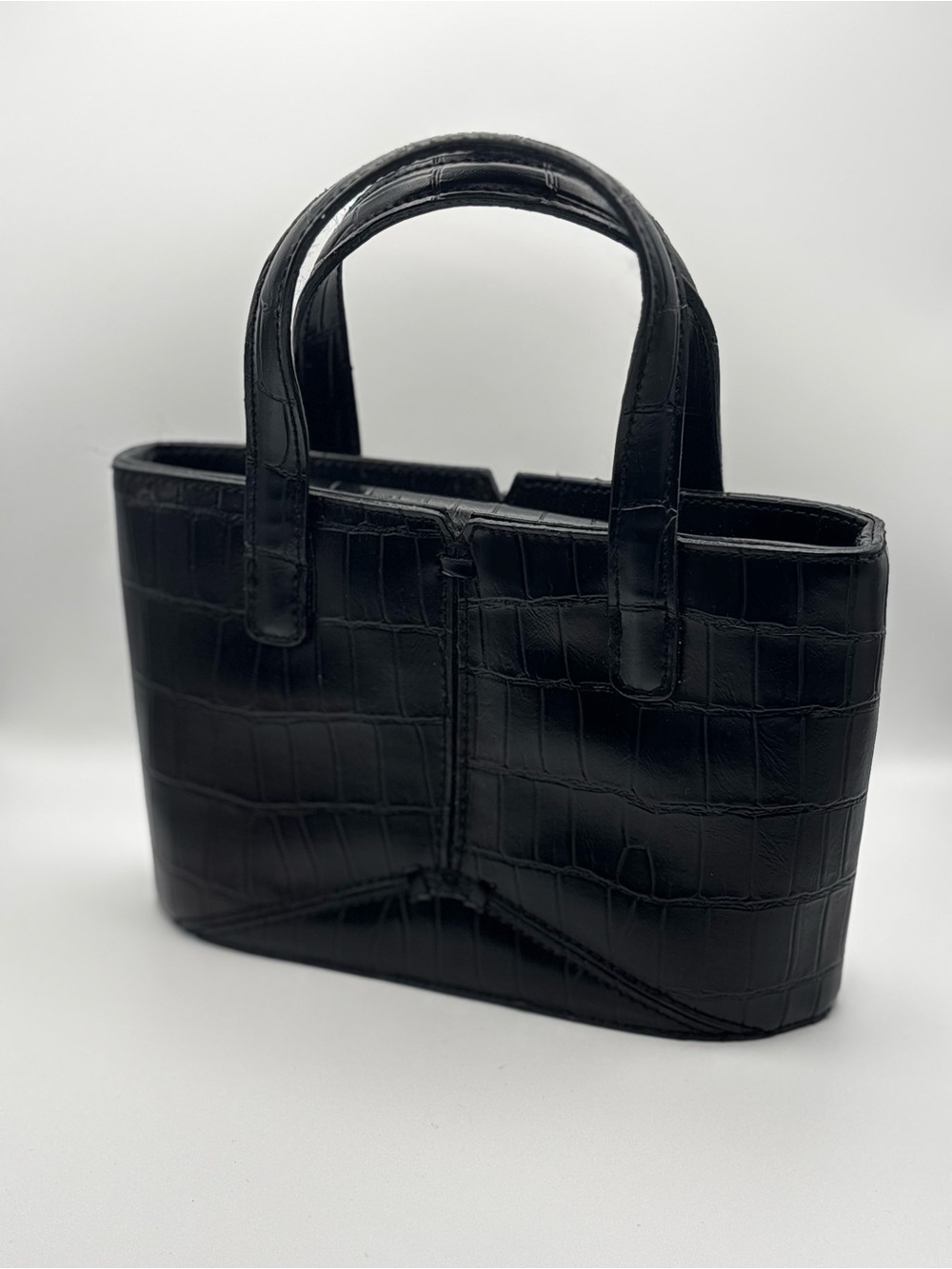 Vintage Liz Claiborne Black Crocodile Embossed Mini Handbag Tote Magnetic Clasp